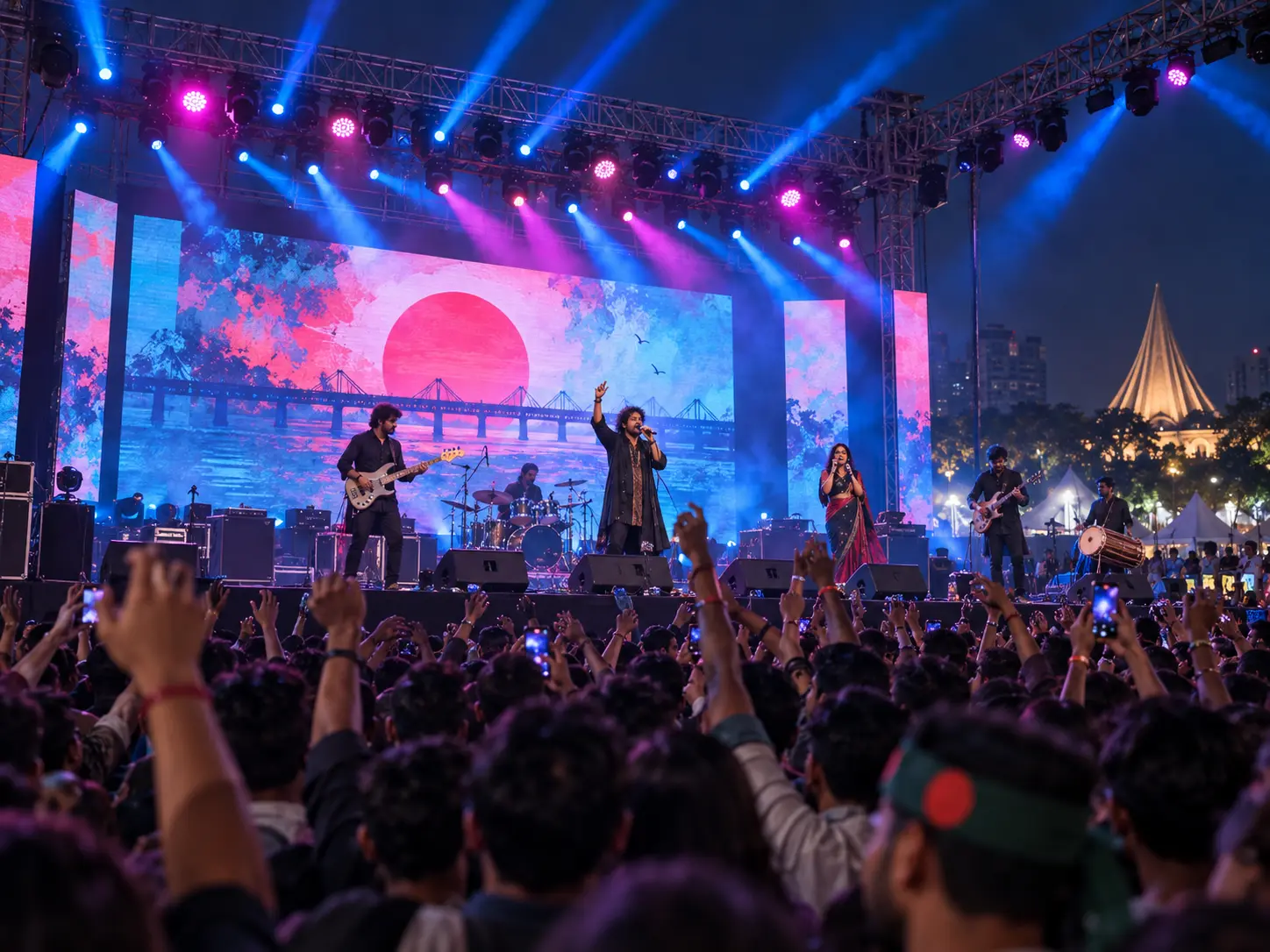 Outdoor cultural concert with rental LED wall, stage lighting and audience